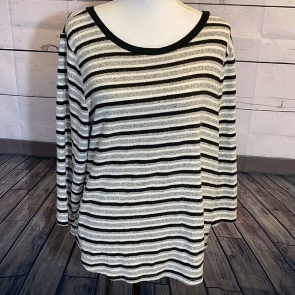 Liverpool Sweater Womens XL Gray Black Striped Brushed Knit Soft Cozy Stretch - Picture 9 of 13